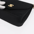 CHANEL Pouch Satin Black Gold CC Auth 156507-15