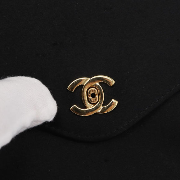 CHANEL Pouch Satin Black Gold CC Auth 156507