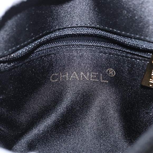 CHANEL Pouch Satin Black Gold CC Auth 156507