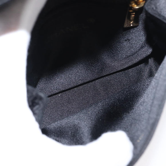 CHANEL Pouch Satin Black Gold CC Auth 156507