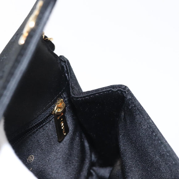 CHANEL Pouch Satin Black Gold CC Auth 156507