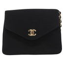 CHANEL Pouch Satin Black Gold CC Auth 156507-13