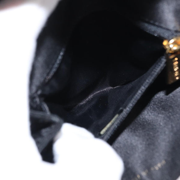 CHANEL Pouch Satin Black Gold CC Auth 156507