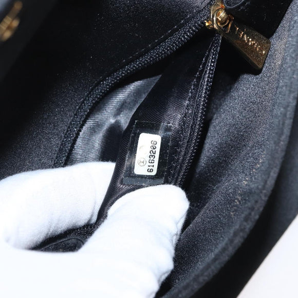 CHANEL Pouch Satin Black Gold CC Auth 156507