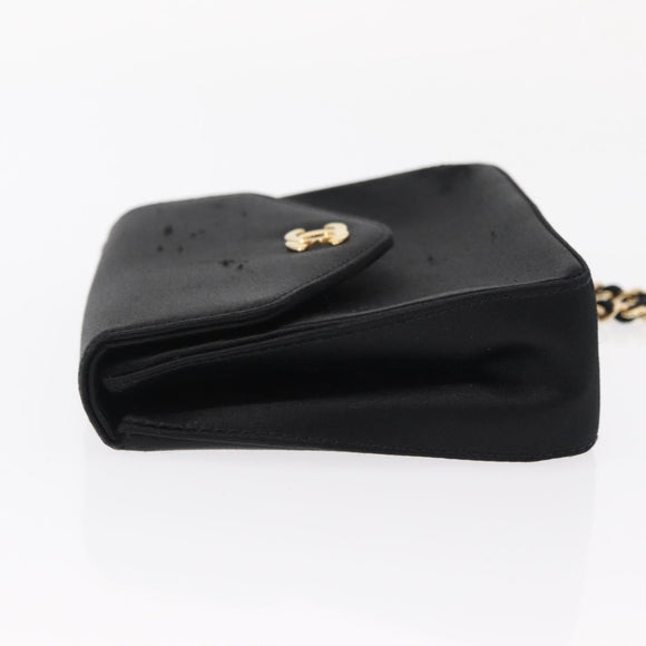CHANEL Pouch Satin Black Gold CC Auth 156507