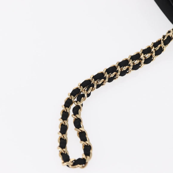 CHANEL Pouch Satin Black Gold CC Auth 156507