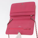 CHANEL Chain Shoulder Bag Leather Pink Silver CC Auth 156508-19