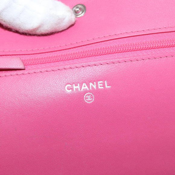 CHANEL Chain Shoulder Bag Leather Pink Silver CC Auth 156508