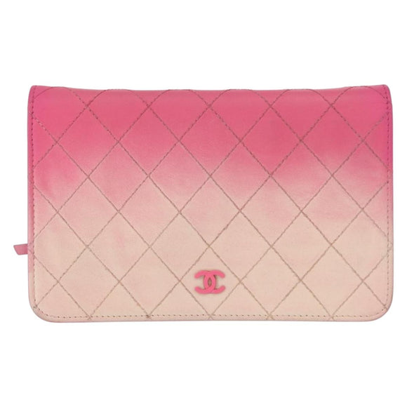 CHANEL Chain Shoulder Bag Leather Pink Silver CC Auth 156508