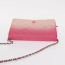CHANEL Chain Shoulder Bag Leather Pink Silver CC Auth 156508-6