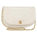 CHANEL Chain Shoulder Bag Leather White Gold CC Auth 156509-1