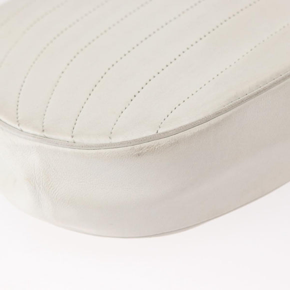 CHANEL Chain Shoulder Bag Leather White Gold CC Auth 156509