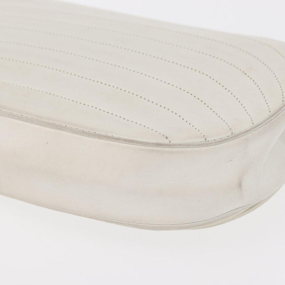 CHANEL Chain Shoulder Bag Leather White Gold CC Auth 156509