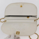 CHANEL Chain Shoulder Bag Leather White Gold CC Auth 156509-15