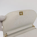 CHANEL Chain Shoulder Bag Leather White Gold CC Auth 156509-16