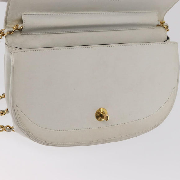 CHANEL Chain Shoulder Bag Leather White Gold CC Auth 156509