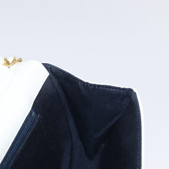 CHANEL Chain Shoulder Bag Leather White Gold CC Auth 156509