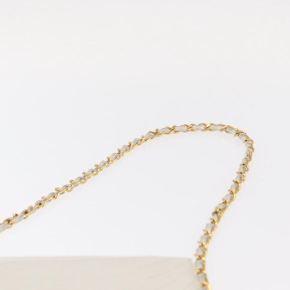 CHANEL Chain Shoulder Bag Leather White Gold CC Auth 156509