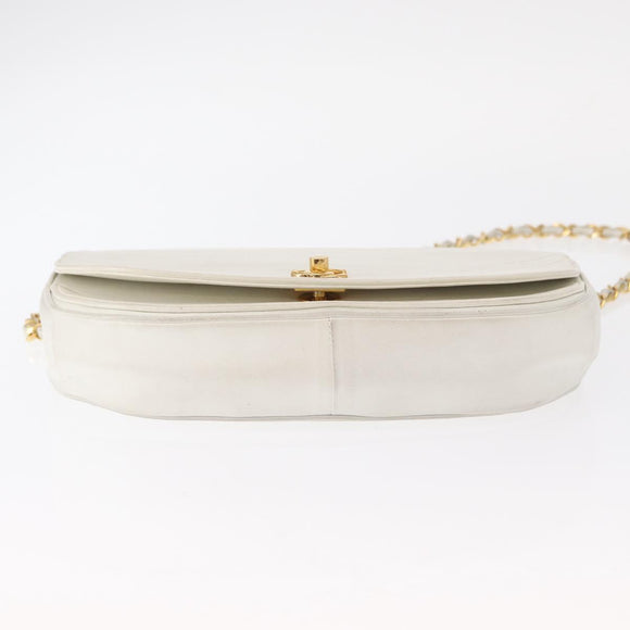 CHANEL Chain Shoulder Bag Leather White Gold CC Auth 156509