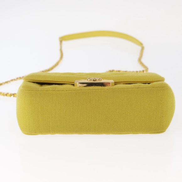 CHANEL Matelasse Chain Shoulder Bag Cotton Yellow Gold CC Auth 156510V