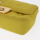 CHANEL Matelasse Chain Shoulder Bag Cotton Yellow Gold CC Auth 156510V-12