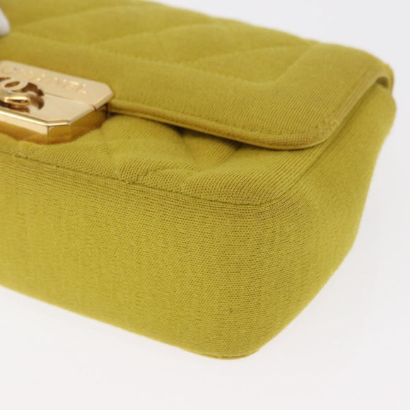 CHANEL Matelasse Chain Shoulder Bag Cotton Yellow Gold CC Auth 156510V