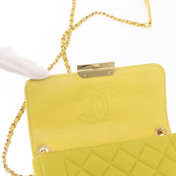 CHANEL Matelasse Chain Shoulder Bag Cotton Yellow Gold CC Auth 156510V
