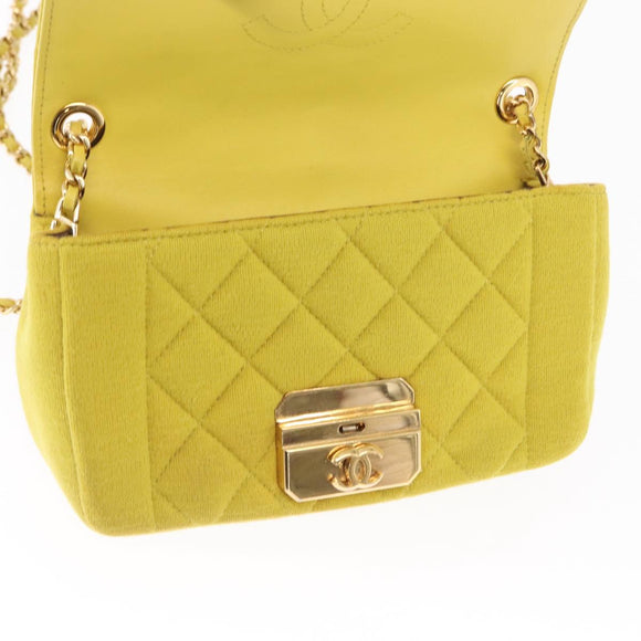 CHANEL Matelasse Chain Shoulder Bag Cotton Yellow Gold CC Auth 156510V