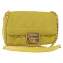 CHANEL Matelasse Chain Shoulder Bag Cotton Yellow Gold CC Auth 156510V-1