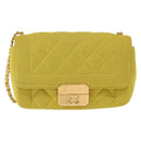 CHANEL Matelasse Chain Shoulder Bag Cotton Yellow Gold CC Auth 156510V-2