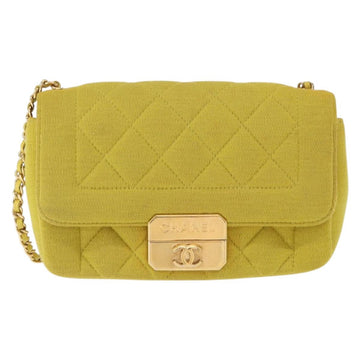 CHANEL Matelasse Chain Shoulder Bag Cotton Yellow Gold CC Auth 156510V - 0