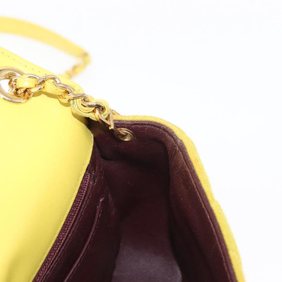 CHANEL Matelasse Chain Shoulder Bag Cotton Yellow Gold CC Auth 156510V