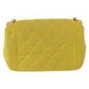 CHANEL Matelasse Chain Shoulder Bag Cotton Yellow Gold CC Auth 156510V-2