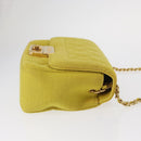CHANEL Matelasse Chain Shoulder Bag Cotton Yellow Gold CC Auth 156510V-3