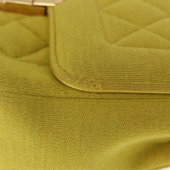 CHANEL Matelasse Chain Shoulder Bag Cotton Yellow Gold CC Auth 156510V