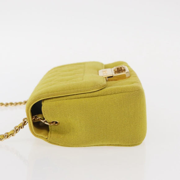 CHANEL Matelasse Chain Shoulder Bag Cotton Yellow Gold CC Auth 156510V