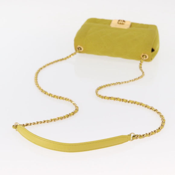 CHANEL Matelasse Chain Shoulder Bag Cotton Yellow Gold CC Auth 156510V