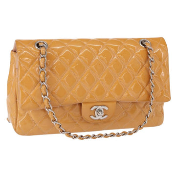 CHANEL Chain Matelasse 25 Bag Patent leather Yellow Silver CC Auth 156511