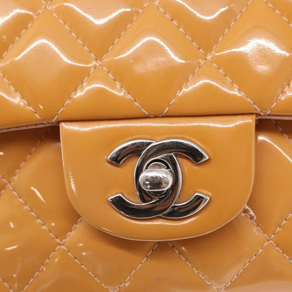 CHANEL Chain Matelasse 25 Bag Patent leather Yellow Silver CC Auth 156511