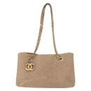 CHANEL Chain V stitch Shoulder Bag Lamb Skin Beige Gold CC Auth 156512-13
