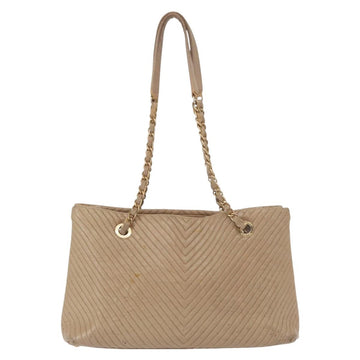CHANEL Chain V stitch Shoulder Bag Lamb Skin Beige Gold CC Auth 156512 - 0