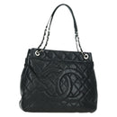 CHANEL Matelasse Chain Shoulder Bag Caviar Skin Black Silver CC Auth 156514V-1