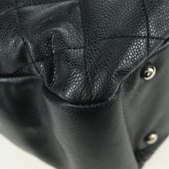 CHANEL Matelasse Chain Shoulder Bag Caviar Skin Black Silver CC Auth 156514V