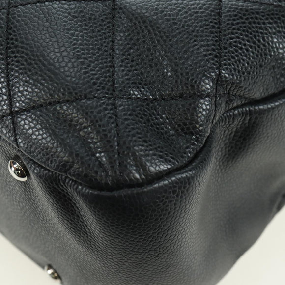 CHANEL Matelasse Chain Shoulder Bag Caviar Skin Black Silver CC Auth 156514V
