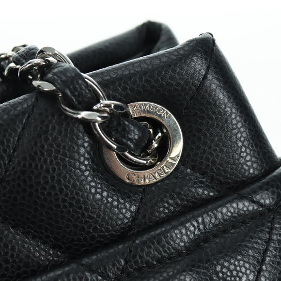 CHANEL Matelasse Chain Shoulder Bag Caviar Skin Black Silver CC Auth 156514V