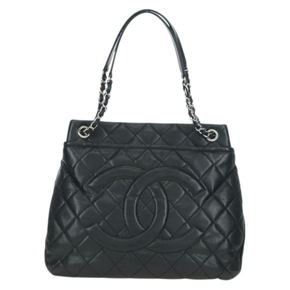 CHANEL Matelasse Chain Shoulder Bag Caviar Skin Black Silver CC Auth 156514V