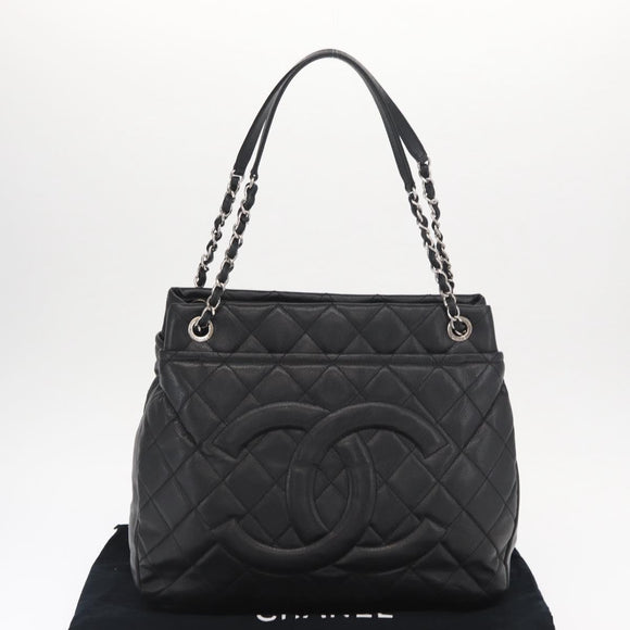 CHANEL Matelasse Chain Shoulder Bag Caviar Skin Black Silver CC Auth 156514V
