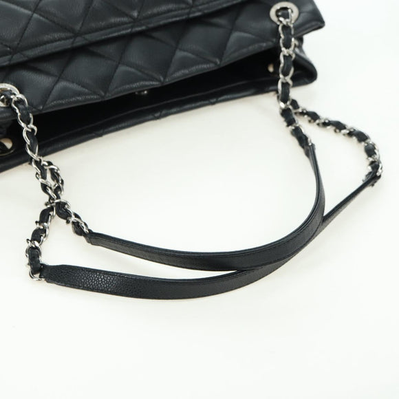 CHANEL Matelasse Chain Shoulder Bag Caviar Skin Black Silver CC Auth 156514V