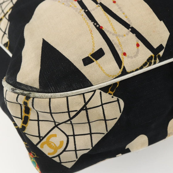 CHANEL Shoulder Bag Canvas Black Gold CC Auth 156515