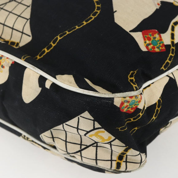 CHANEL Shoulder Bag Canvas Black Gold CC Auth 156515